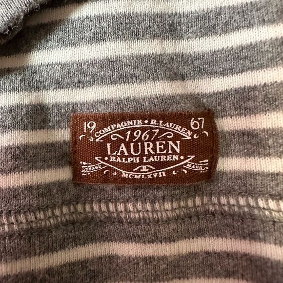 Lauren Ralph Lauren Top Faux Suede Zipper Shoulder Elbow Patch Gray & Ivory - Picture 7 of 9